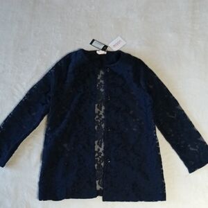 Elegant Navy Blue Colored Lace Cardigan by Moon. Size M. NWT